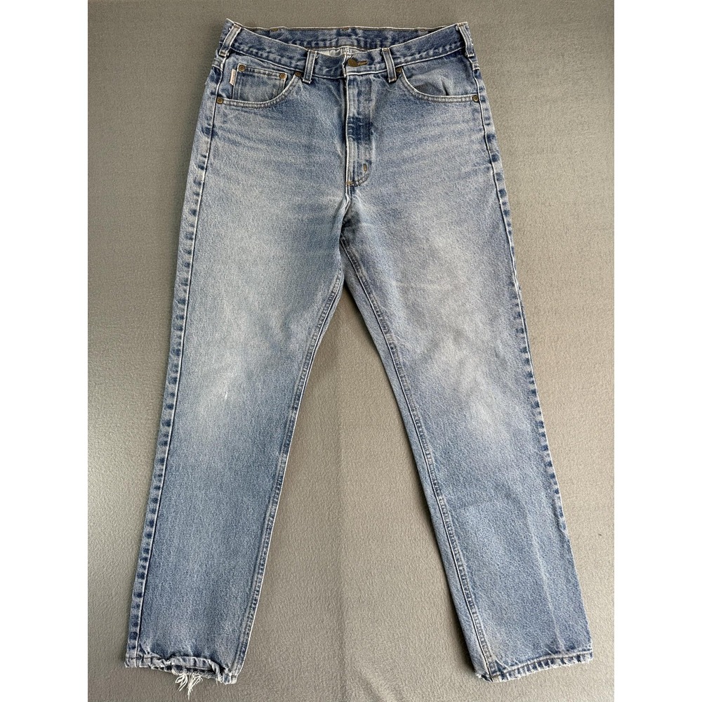 Carhartt B18-DST Jeans Mens 34x32 Stone Wash Blue Regular Straight Denim Work